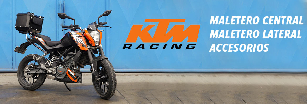 Moto KTM con maletero de aluminio, top case ktm, alforjas para moto ktm